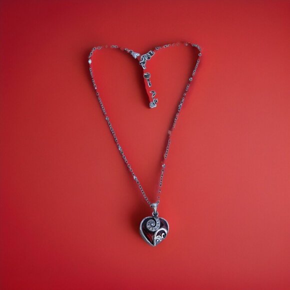 Brighton CUPIDS LOVE Swarovski Crystal Silver Plated Retired Necklace Red Heart - Picture 7 of 9